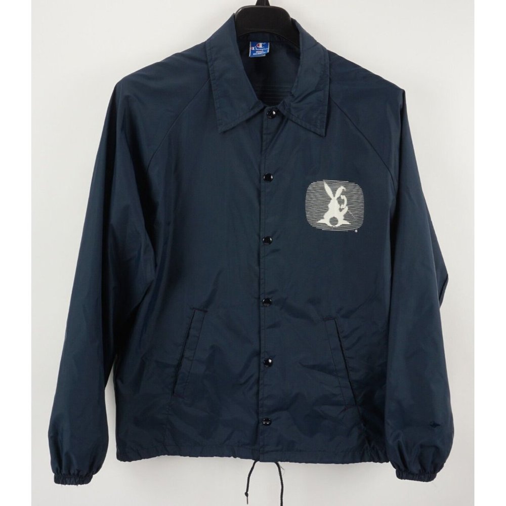 Vintage 1980's Champion USA Coaches Jacket Men's Large Navy Blue Easter Bunny